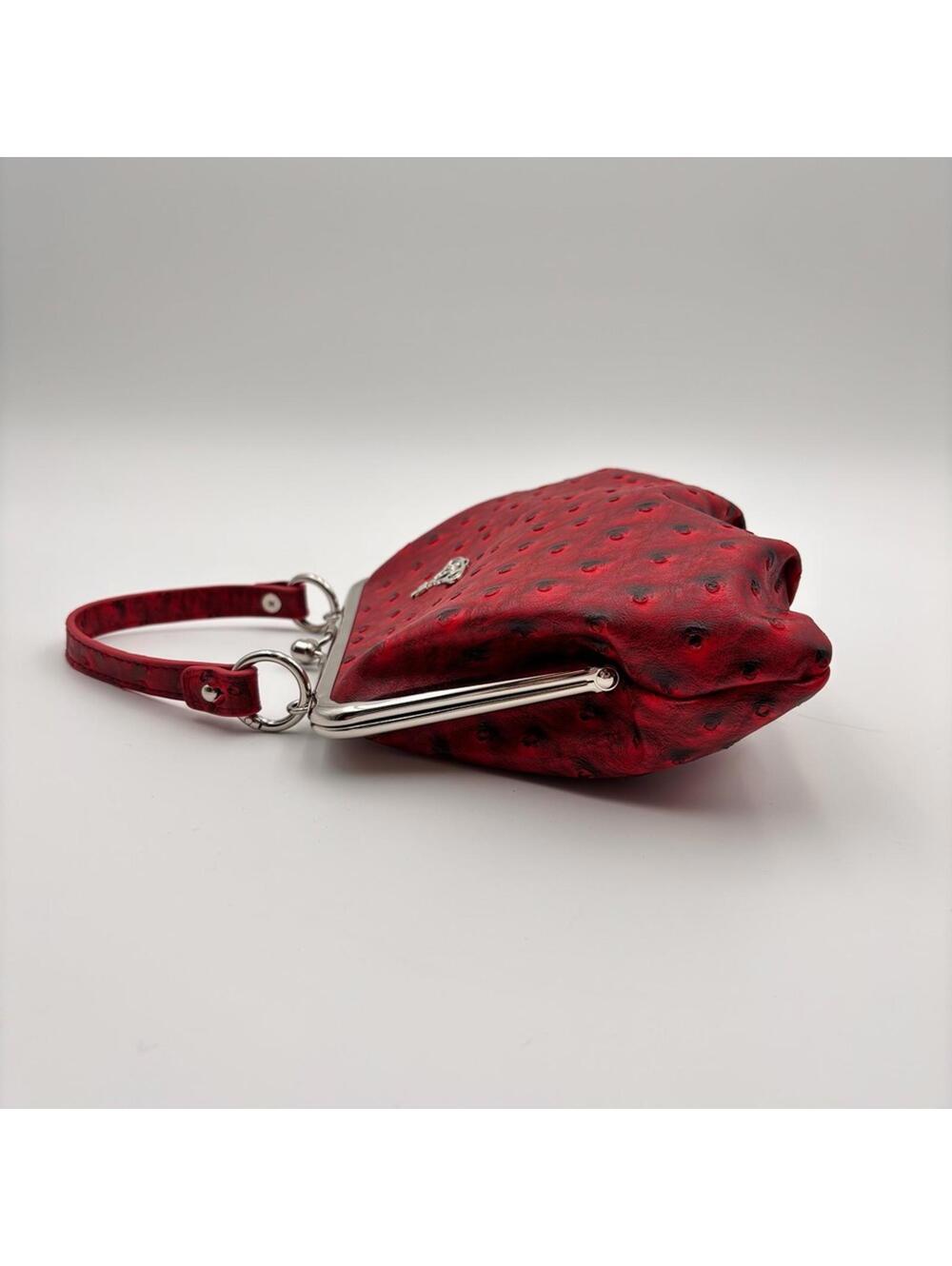 Vivienne Westwood Red Vegan Ostrich Embossed Granny Bag - Picture 3 of 7